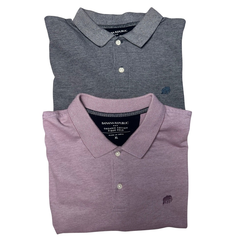 Banana Republic Pique Polo Mens XL Blue Purple Organic Cotton Bundle 2 Pack Logo